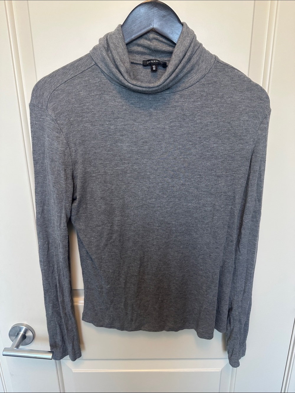 Dynamite Gray Ribbed Turtleneck Long Sleeve Top